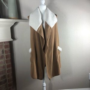 Cardigan Vest Dark Tan Long Fleece